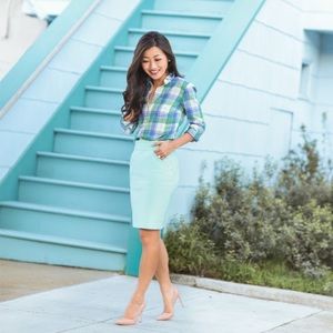 NWT Jcrew pencil skirt 0 Petite - blue/green